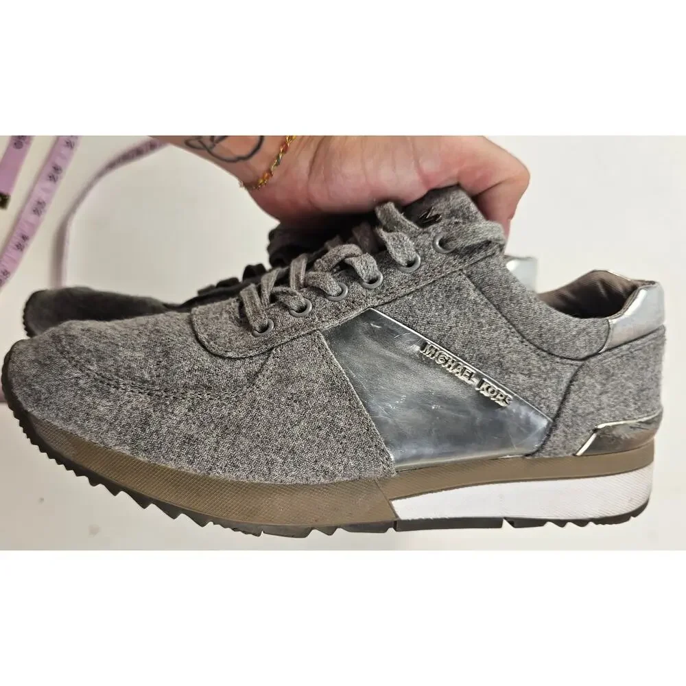 Michael Kors Allie Trainer 9 Sneakers Flannel Gray/Silver mixed media preppy